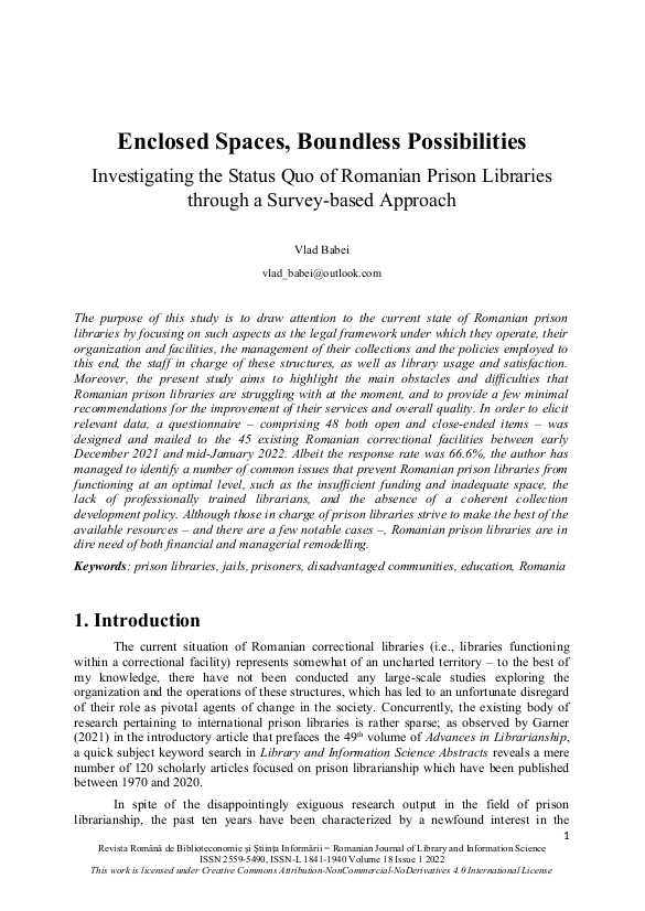 Enclosed spaces, boundless possibilities cover of the article (title and abstract)
