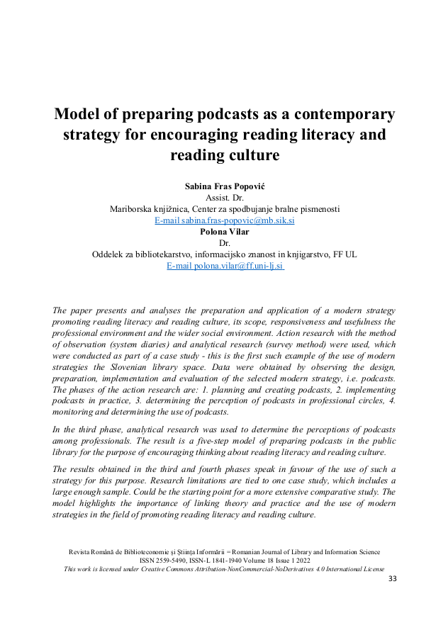 Model of preparing podcasts (title and abstract)